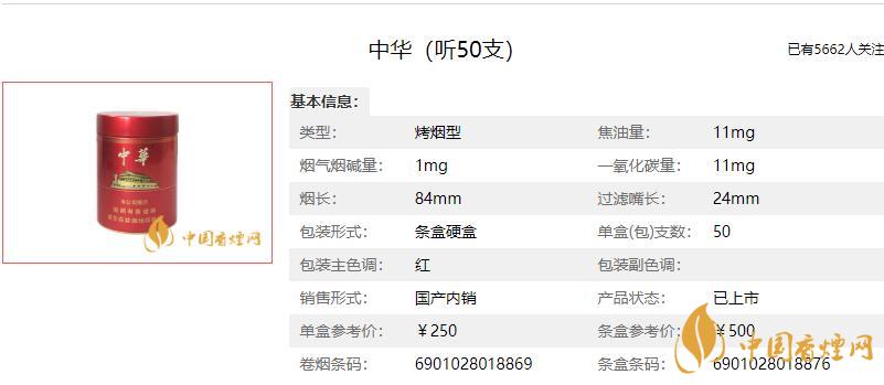 中華聽50支價格2021 中華聽50支介紹和圖片